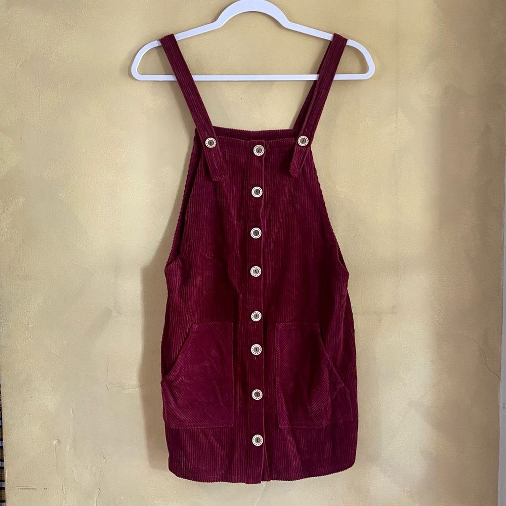 Forever 21 corduroy overall dress in burgundy